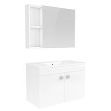 ATLANT комплект мебели 80см белый: тумба подвесная, 2 дверцы + зеркальный шкаф 80*60см + умывальник мебельный артикул RZJ815